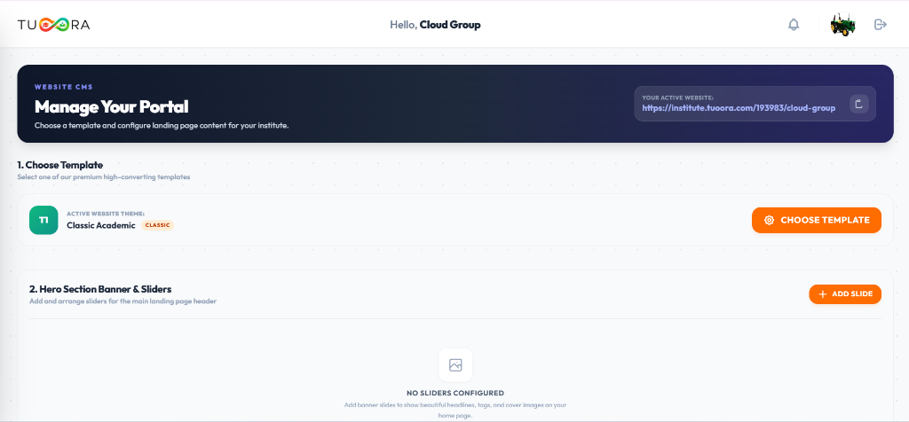Tuoora Website CMS — Manage Your Portal